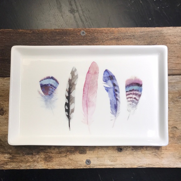 Feather print ceramic plate by Indigo - Picture 4 of 8